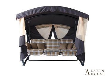 Купить Качели садовые "Алиса" (Шотландия двухсторонняя коричневая/серая клетка) + кресло-качалка в подарок 294737