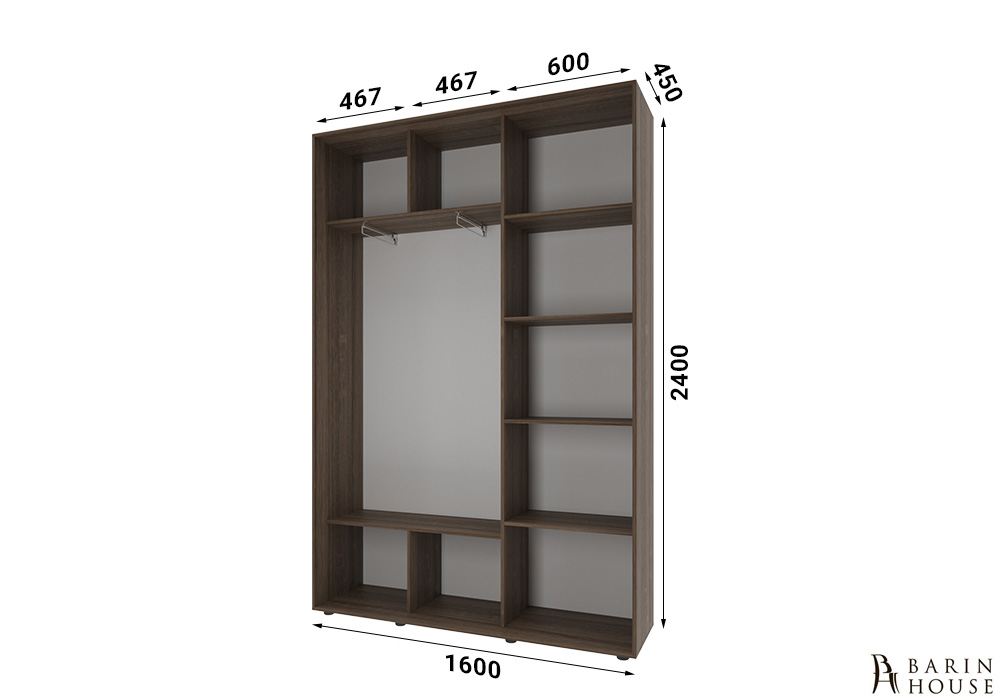 Купить Шкаф-купе 2 двери ДСП/зеркало Классик-1 (160х240х45) Дуб сонома трюфель 328199 