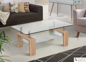 Купить Стол журнальный Кватро (прозрачный/эффект "дерево") 306512