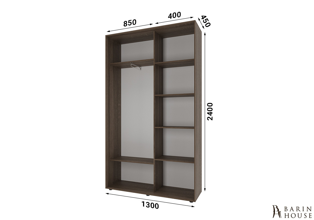 Купить Шкаф-купе 2 двери ДСП/зеркало Классик-1 (130х240х45) Дуб снома трюфель 328167 