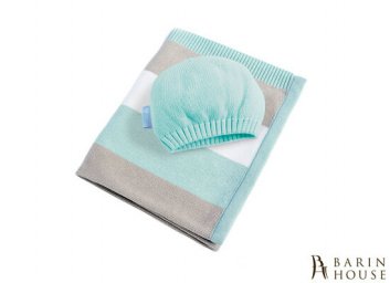 Купить Плед вязаный Малыш полоса светло-зеленая+шапочка 210867