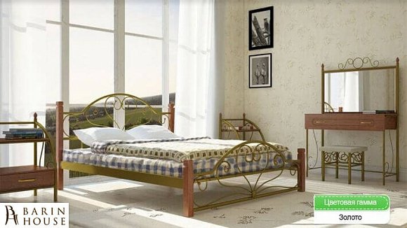 Купить                                            Кровать металлическая Djokonda на деревянных ножках 218615
