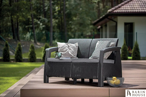 Купить                                            Диван пластиковый садовый Keter Corfu II Love seat, графит 327479